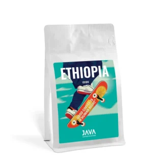 Opakowanie 250g kawy ziarnistej Etiopia Idido od JAVA Coffee Roasters – wyjątkowa kawa przelewowa z Afryki z owocowym aromatem i cytrusowymi nutami, dostępna w sklepie Coffee Selection.