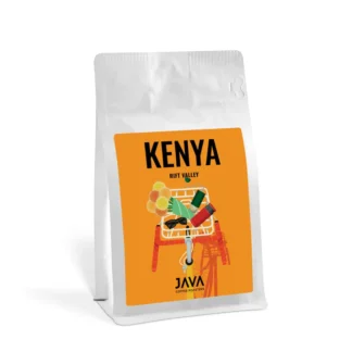 Opakowanie 250g ziarnistej kawy Kenia Rift Valley od palarni JAVA Coffee Roasters – intensywny smak z nutami owoców tropikalnych, dostępna w sklepie Coffee Selection.