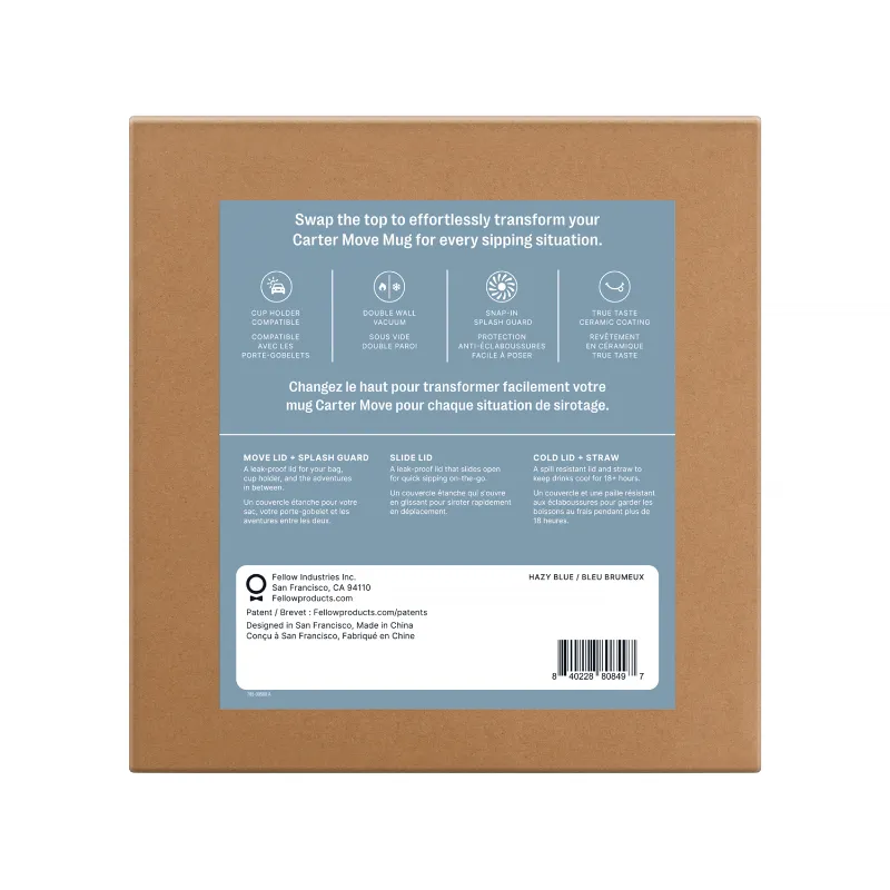 Fellow - Carter Move Mug 3 w 1 - Kubek termiczny + 3 nakrętki - Pudrowy niebieski 473 ml
