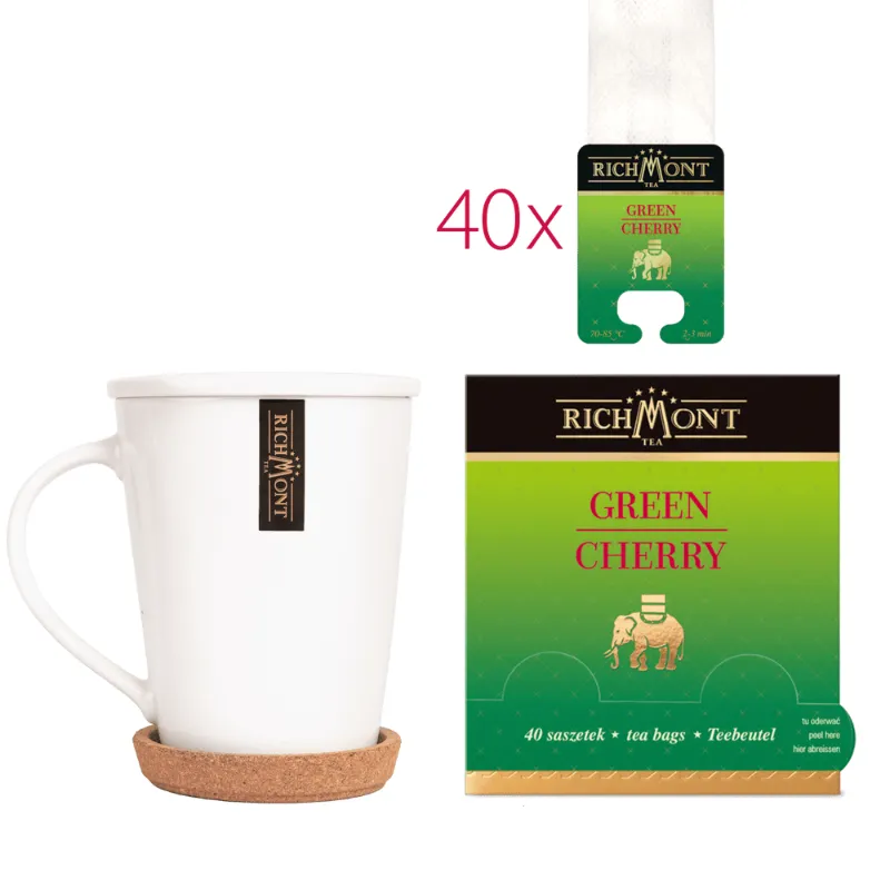 Herbata Richmont Green Cherry 40 szt porcelanowy zestaw celebracji herbaty
