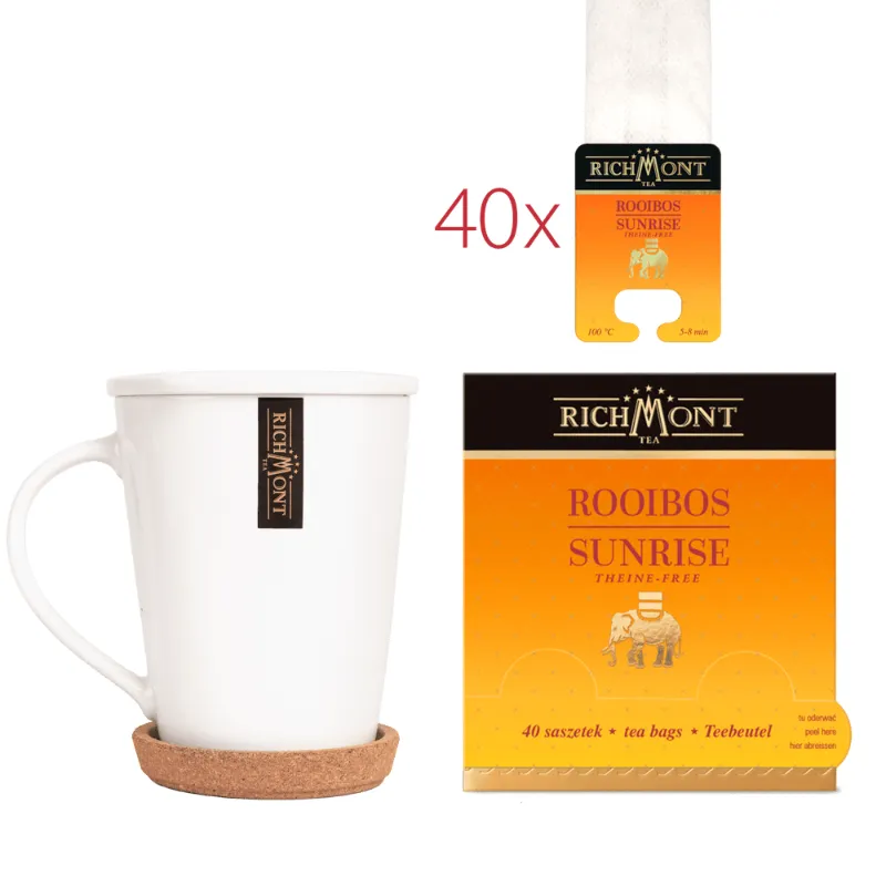 Herbatka Richmont Rooibos Sunrise 40 szt porcelanowy zestaw do herbaty