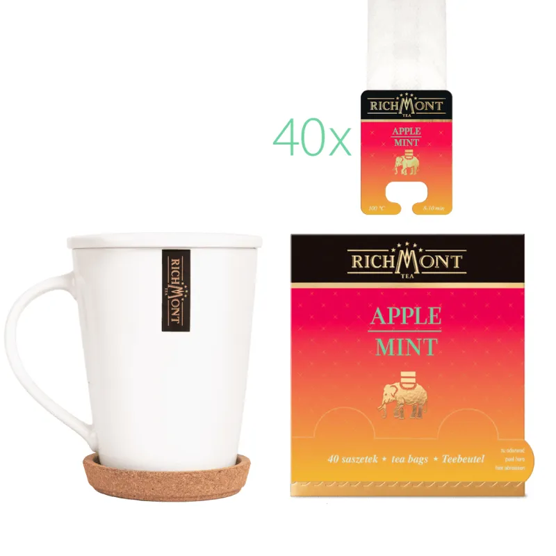 Herbatka Richmont Apple Mint 40 szt porcelanowy zestaw do herbaty