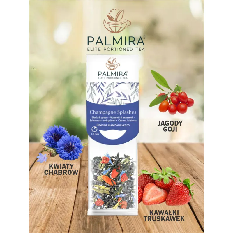 Herbata czarno zielona z owocami Palmira Champagne Splashes 15 saszetek