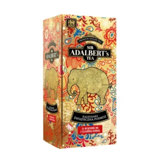 Kalendarz Świąteczny Sir Adalbert's Tea to wyjątkowe opakowanie, które kryje w sobie 24 wyjątkowe torebki z pyszną ceylońską herbatą. Kolorowe i artystyczne opakowanie z motywem słonia nadaje mu elegancki wygląd, idealny na prezent dla miłośników herbaty.