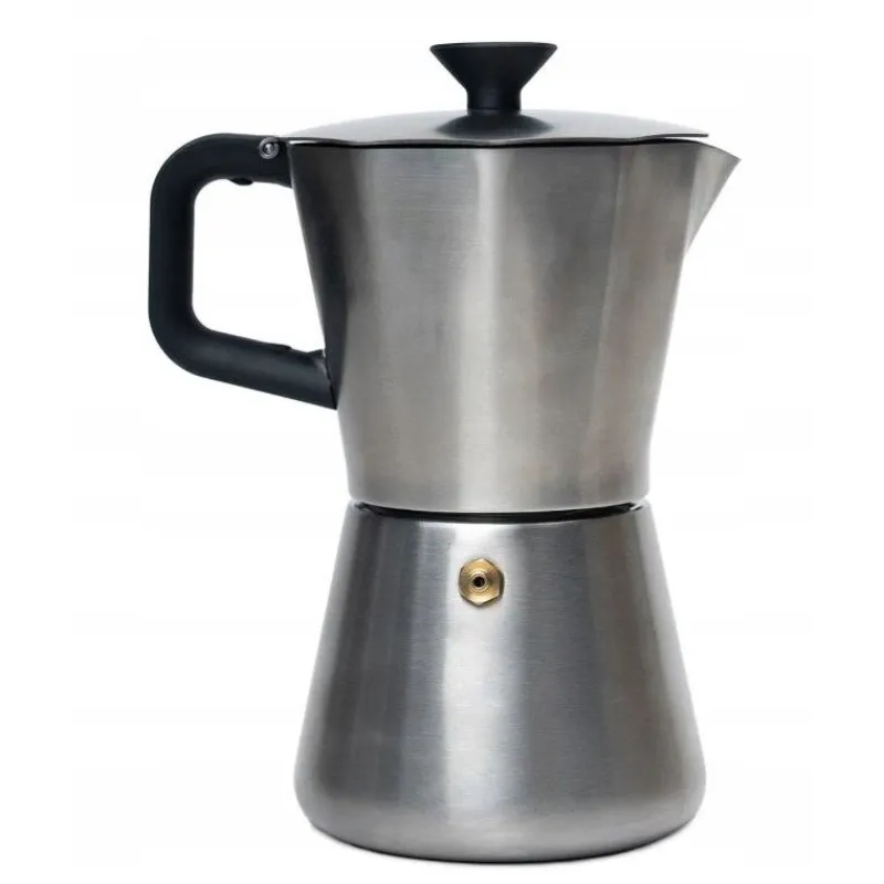 Ekspres do kawy moka wykonany ze stali nierdzewnej, idealny do parzenia aromatycznej kawy w domowym zaciszu. Dzięki eleganckiemu designowi i solidnej konstrukcji, stanowi doskonały wybór dla miłośników kawy oraz herbaty, którzy cenią sobie funkcjonalność i styl.