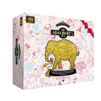 Eleganckie opakowanie herbaty ceylońskiej premium o smaku pomarańczy i cynamonu, zawierające 80 saszetek. Idealny wybór dla miłośników aromatycznych naparów, które umilą każdy dzień w domu lub biurze.
