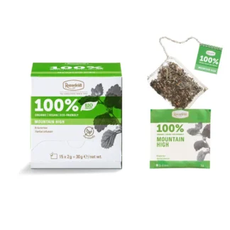 Ekologiczna herbata ziołowa Mountain High marki Ronnefeldt, wykonana w 100% z naturalnych składników. Opakowanie zawiera 15 torebek, idealnych do przygotowania aromatycznego naparu, które doskonale orzeźwia i relaksuje.