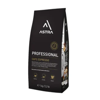 Opakowanie kawy Espresso Astra Professional o wadze 1 kg, idealne dla miłośników intensywnego smaku. Produkowana z najwyższej jakości ziaren, ta kawa doskonale nadaje się do przygotowywania espresso, ristretto i doppio.