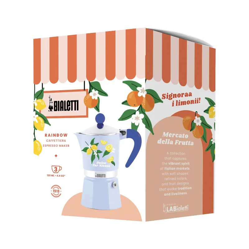 Bialetti Rainbow 3tz Fruit Vibes – kawiarka niebieska 3 espresso 150 ml