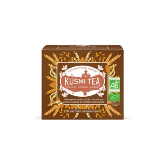 Opakowanie herbaty Kusmi Tea Choco-Cereal z aromatem amandy i cykorii, idealne do przygotowania smakowitych naparów. Doskonałe połączenie rooibos oraz naturalnych aromatów, które wzbogacą każdą chwilę relaksu w domowym zaciszu.