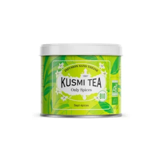 KUSMI TEA Only Spices to ekologiczna herbata bez kofeiny, idealna na spokojne chwile relaksu. Puszka zawiera starannie dobrane mieszanki przypraw, które wzbogacają smak i aromat, doskonale komponując się z ofertą akcesoriów do parzenia herbaty w Twoim sklepie internetowym.