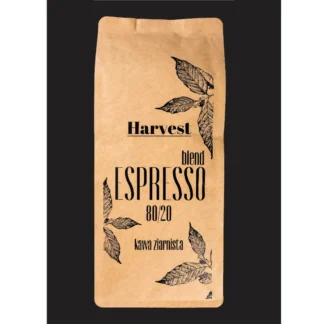 Opakowanie kawy ziarnistej Harvest Espresso Blend 80/20, idealne dla miłośników intensywnego smaku espresso. Zawiera starannie dobraną mieszankę, która zapewnia doskonałe aromaty i wyjątkowe doznania podczas parzenia.