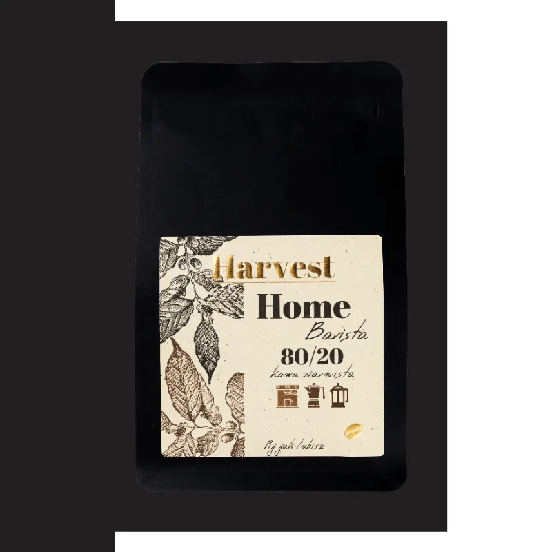 Opakowanie kawy ziarnistej Harvest Home Barista 80/20, idealnej do parzenia espresso i innych napojów kawowych. Ta wysokiej jakości kawa przypadnie do gustu zarówno amatorom, jak i profesjonalistom, oferując bogaty smak i aromat w każdej filiżance.