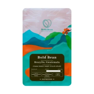 Opakowanie kawy Bold Bean z Gwatemali z unikalnym profilem smakowym, zawierające nuty ciemnego kakao, nugat i orzechów włoskich. Idealna do przygotowania espresso, ta kawa zachwyca jakością i aromatem, doskonale wpisując się w ofertę naszego sklepu z kawą i herbatą.