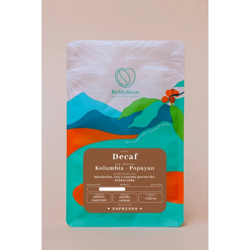 BeMyBean - Kolumbia Popayan Natural Sugarcane Espresso - bezkofeinowa kawa ziarnista 250 g