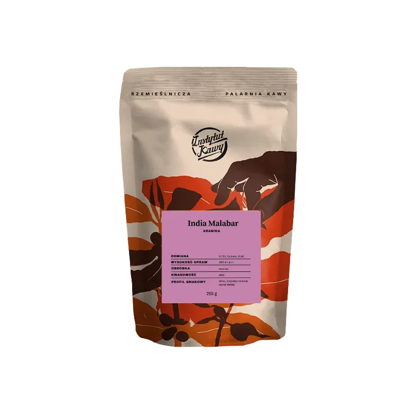 Opakowanie kawy India Malabar od Instytutu Kawy, ważące 250g, jest idealnym wyborem dla miłośników aromatycznych naparów. Dzięki wyjątkowej obróbce i starannie dobranym ziarnom, ta kawa zachwyca głębokim smakiem i bogatym aromatem, doskonałym do przygotowania w każdej metodzie parzenia.